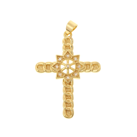 Vintage Religiös Kreuz Anhänger Kupfer Zirkonia Eingelegt DIY Mode Accessoire Schmuck Für Damen Herren Goldene Farbe