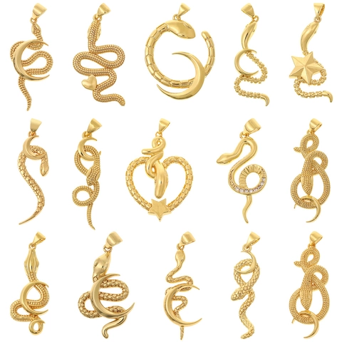 Colgante de Serpiente de Cobre Chapado en Oro Occidental Geométrico Luna Creciente Corazón Estrella Circonita Charms para Mujer Joyería