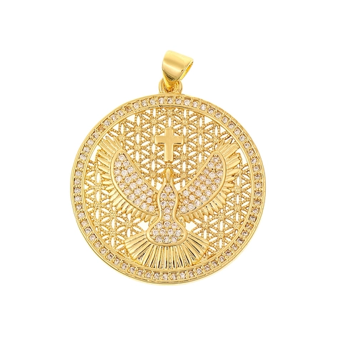 Pendente in Rame Placcato Oro Vero Intagliato Zirconia Retro Moda Farfalla Ape Cuore Elefante Gioiello Geometrico Donna
