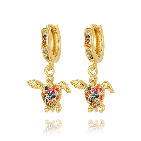 Exquisite Copper Zirconia Huggie Earrings Multicolor Sea Turtle Snake Evil Eye Dangle Earrings For Women Bohemian Jewelry