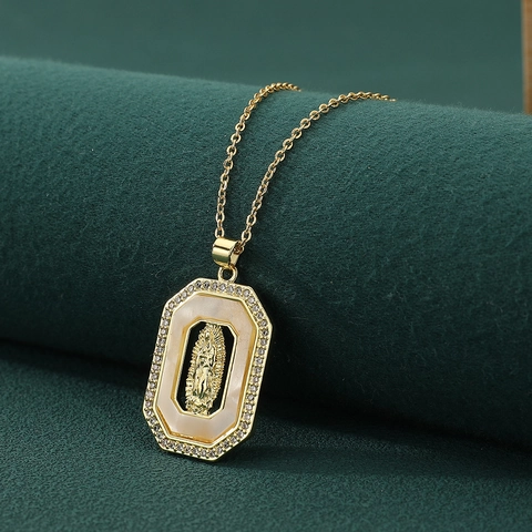 Collar de Cobre Chapado en Oro Con Zirconia Estilo Nácar Colgante Virgen María Corazón MOM Joyería Religiosa Para Mujer