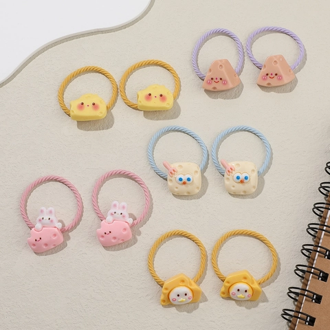 Ligas para el Cabello de Resina de Queso y Conejo para Niñas Cuerdas Elásticas Coloridas Estilo Macarrón Accesorios