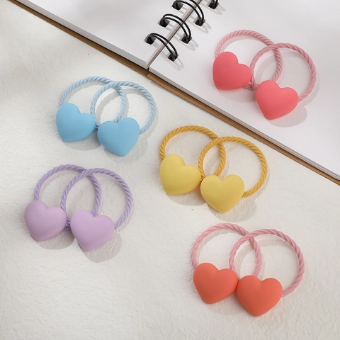 Kids Heart Hair Ties Set Matte Resin 3D Heart Elastic Hair Ropes Colorful No Damage Hair Bands For Little Girls Hair Accessories