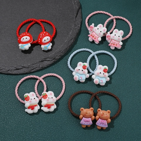Cartoon Tier Elastische Haarbänder Harz Hase Bär Erdbeere Mädchen Süße Haargummis Haarschmuck Für Den Täglichen Schulgebrauch