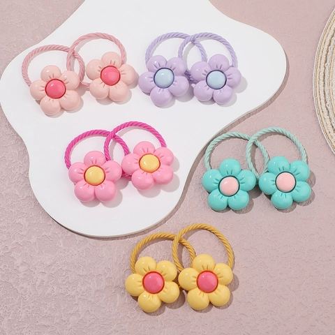 Kids Cute Flower Hair Ties Set Resin Floral Elastic Bands For Girls Macaron Colors Toddler Hair Accessories Ponytail Holders
