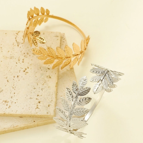 Vintage Laurel Leaf Arm Cuff For Women Open Adjustable Greek Roman Style Alloy Gold Silver Plated Leaf Armlet Bracelet Jewelry