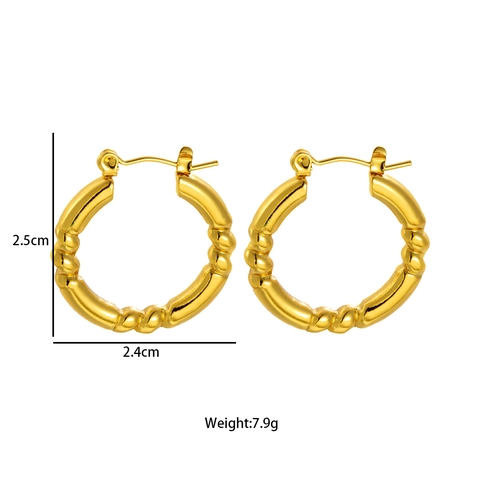 Vintage Gold Alloy Hoop Earrings For Women Minimalist Geometric Textured Bamboo Twisted Greek Key Design Fashion Jewelry Gift