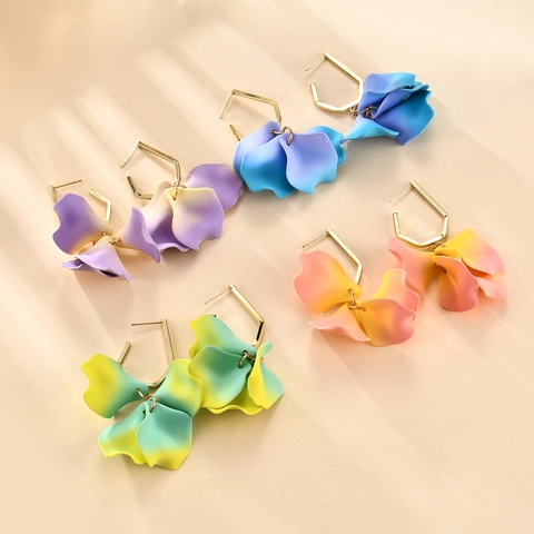 Fashion Alloy Floral Petal Drop Earrings For Women Elegant Multi Layer Gradient Resin Flower Dangle Earrings Party Jewelry