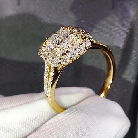 Elegante Fede Nuziale Da Donna Rame Doppio Alone Quadrato Micro Pavé Zirconia Cubica Gioielli Classici Di Lusso