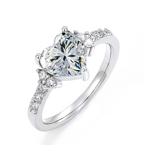 Heart Shaped Copper Ring Elegant Cubic Zirconia Engagement Jewelry For Women Romantic Wedding Gift Purple White Blue Green