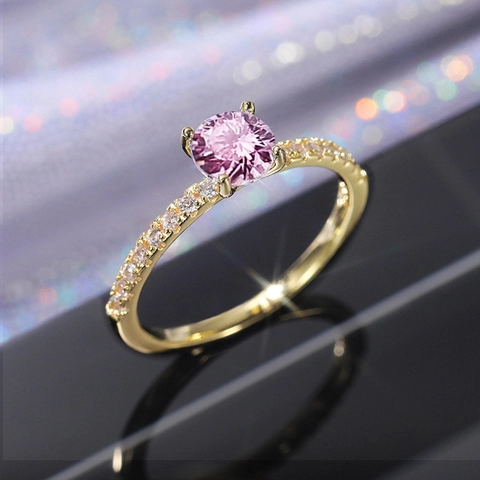 Elegante Anello Da Donna Con Zirconia Rotonda Rame Placcato Oro Gioielli Per Fidanzamento E Matrimonio