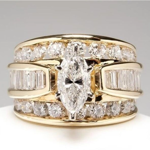 Marquise Zirkonia Breiter Ring Kupfer Luxus Verlobung Hochzeit Handschmuck Für Frauen Elegant Mode