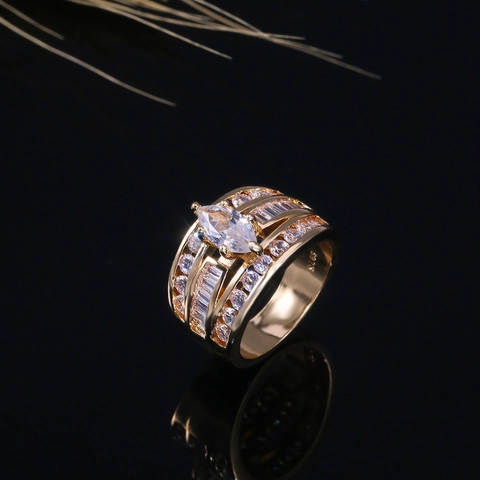 Marquise Zirkonia Breiter Ring Kupfer Luxus Verlobung Hochzeit Handschmuck Für Frauen Elegant Mode