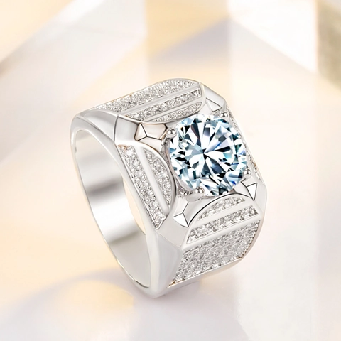 Luxury Men Large Square Zirconia Ring Copper Inlaid Shiny Business Jewelry Gold White Gold Full Rhinestone Engagement Wedding Band