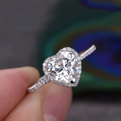 Fashion Heart Shape Zirconia Halo Ring Alloy Inlaid Heart Engagement Wedding Ring Jewelry Accessory For Women Anniversary Gift