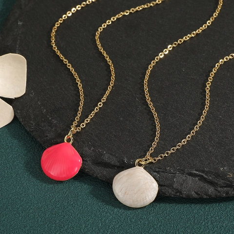 Mode Sint-jakobsschelp Hanger Halsketting Voor Vrouwen Verguld Koper Kleurrijke Emaille Marine Stijl Zeeleven Sieraden Cadeau