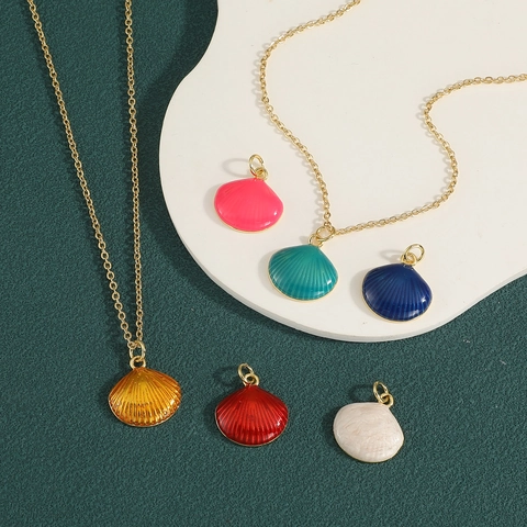 Mode Sint-jakobsschelp Hanger Halsketting Voor Vrouwen Verguld Koper Kleurrijke Emaille Marine Stijl Zeeleven Sieraden Cadeau