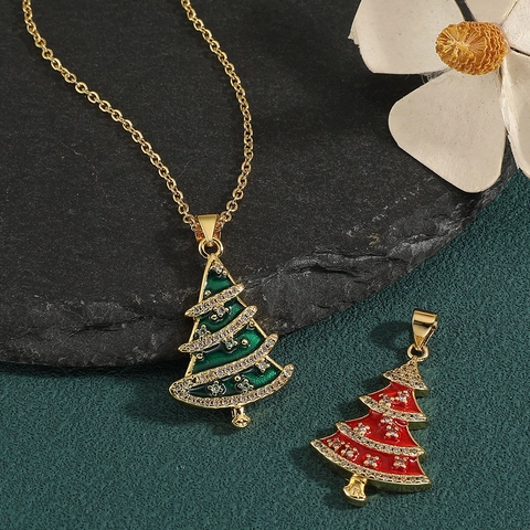Westerse Mode Koper Vergulde Emaille Kerstboom Hanger Ketting Met Zirkonia Voor Vrouwen Vakantie Feest Sieraden Cadeau