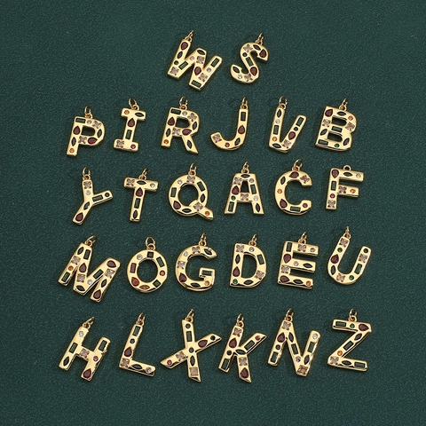 Colgante Letra Inicial Alfabeto Inglés 26 Piezas Cobre Chapado En Oro Zirconia Colorida Para Creación De Joyas DIY