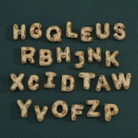 Gold Plated Copper Zircon Balloon Alphabet Pendant Micro Pave Leopard Pattern Letter Charm For DIY Necklace Jewelry Making