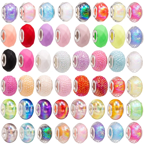 Cuentas de Agujero Grande Facetadas Multicolor Strass Núcleo de Metal Para Pulsera Collar DIY Fabricación de Joyas Estilo Europeo