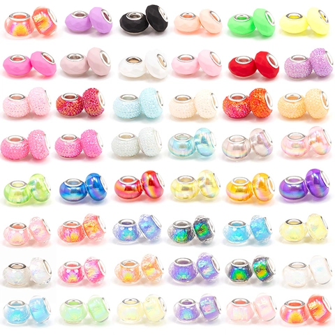 European Style Large Hole Charm Beads Alloy Glass Resin Rhinestone Beads For DIY Jewelry Making Bracelet Accessories Women