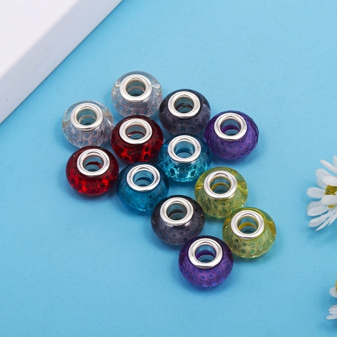 DIY European Large Hole Charm Beads Glitter Resin Glass Spacer Beads For Jewelry Making Bracelet Necklace Accessories