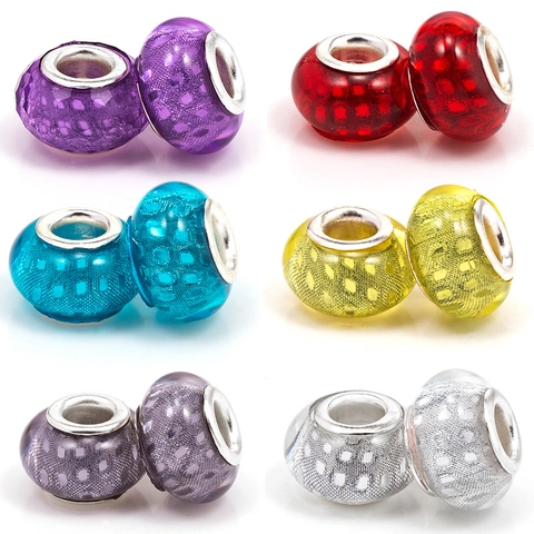 Cuentas de Gran Agujero Europeas Abalorios para Pulsera DIY Cuentas de Resina de Colores Con Núcleo de Metal Accesorios Joyería