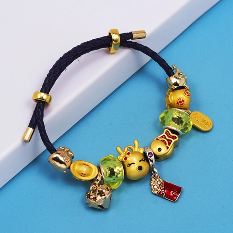 Alloy Rhinestone Fortune Cat Koi Fish Charm Bracelet Women DIY Braided Synthetic Leather Cord Lucky Jewelry Gift