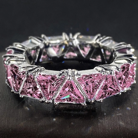 Anello Eternity Di Lusso In Rame Taglio A Triangolo Zirconia Cubica Multicolore Gioielli Da Festa Di Nozze Per Donne