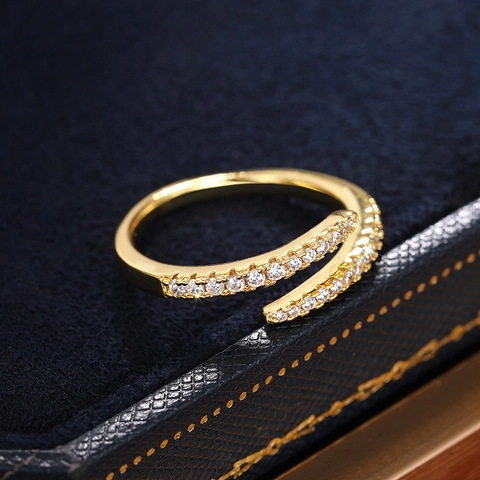 Simple Zirconia Nail Open Adjustable Ring For Women Fashion Copper Geometric Finger Ring European Style Jewelry Gift