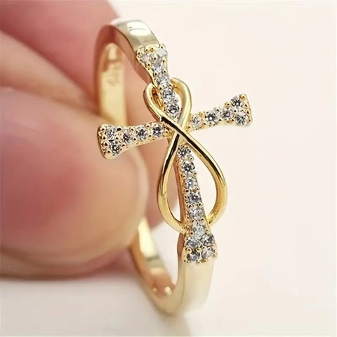 Anello Croce Infinito Rame Zirconia Pavé Moderno Stile Unico Elegante Gioielli Per Donne