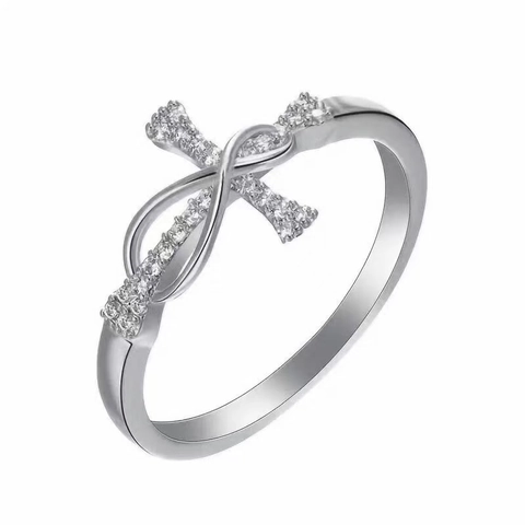 Anello Croce Infinito Rame Zirconia Pavé Moderno Stile Unico Elegante Gioielli Per Donne
