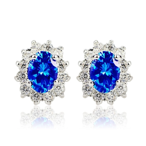 Floral Halo Stud Earrings Copper Cubic Zirconia Oval Gemstone Elegant Vintage Flower Geometric Jewelry For Women