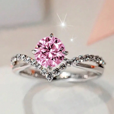 Elegant Women Ring Round Zircon Twist V-Shape Design Copper Base Engagement Wedding Jewelry Accessory