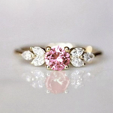Kupfer Zirkonia Ring Runder Mittelstein Marquise Blatt Design Eleganter Hochzeits Verlobungsschmuck Damen