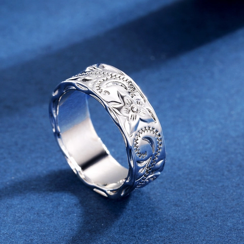 Anillo Ancho Grabado Estilo Hawaiano Aleación Cobre Patrón Vid Floral Joyería De Moda Para Mujeres