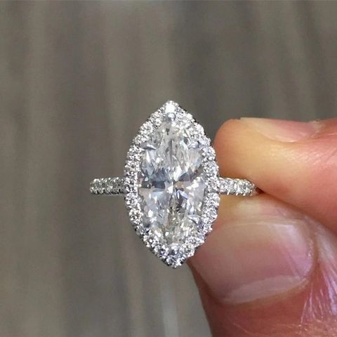 Marquise Schliff Zirkonia Ring Mit Kupfer Halo Fassung Hochzeit Verlobung Mode Schmuck Für Damen