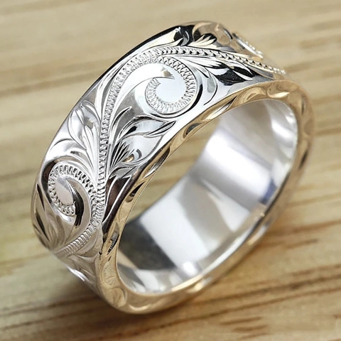Anillo Ancho Grabado Estilo Hawaiano Aleación Cobre Patrón Vid Floral Joyería De Moda Para Mujeres