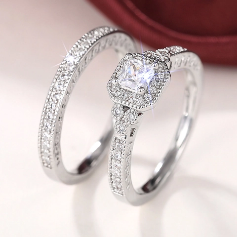 Bague En Cuivre Zircone Noire Carrée Coupe Princesse Luxe Halo CZ Mariée Fiançailles Mariage Bijoux Bagues Pour Femmes