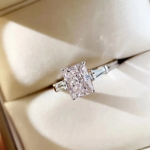 Anillo De Zirconia Cuadrado Cobre Tres Piedras Romántico Boda Novia Para Mujeres
