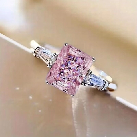 Anillo De Zirconia Cuadrado Cobre Tres Piedras Romántico Boda Novia Para Mujeres