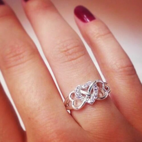 Infinity Heart Intertwined Ring Copper Zirconia Inlaid Romantic Fashion Jewelry Gift For Women Elegant Anniversary Accessory
