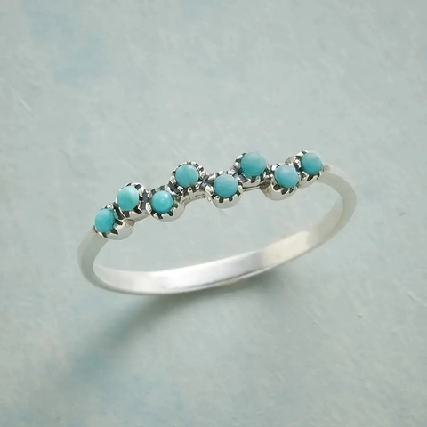 Bohemian Alloy Wave Ring For Women With Artificial Turquoise Beads Geometric Electroplated Stackable Finger Ring Jewelry