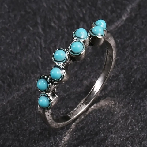 Bohemian Alloy Wave Ring For Women With Artificial Turquoise Beads Geometric Electroplated Stackable Finger Ring Jewelry