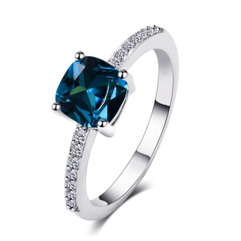 Luxury Copper Square Zirconia Ring For Women Micro Pave Blue Green Gemstone Elegant Engagement Finger Ring Fashion Jewelry