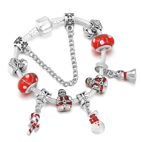 Weihnachten Perlen Charm Armband Legierung Schlangenkette Weihnachtsmann Baum Schneeflocke Emaille DIY Schmuck Damen