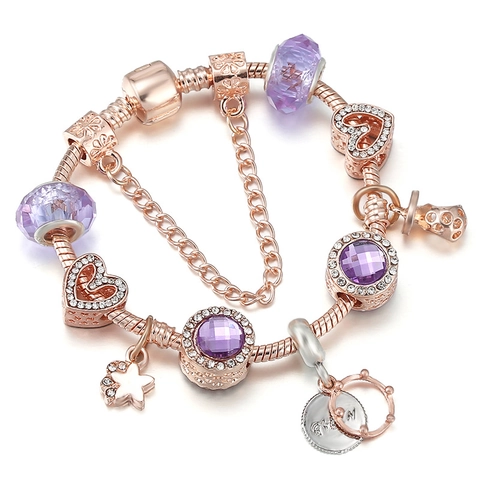 Women's DIY Charm Bracelet Alloy Rose Gold Silver Plated Heart Star Sea Shell Enamel Beads Fashion Jewelry Birthday Gift