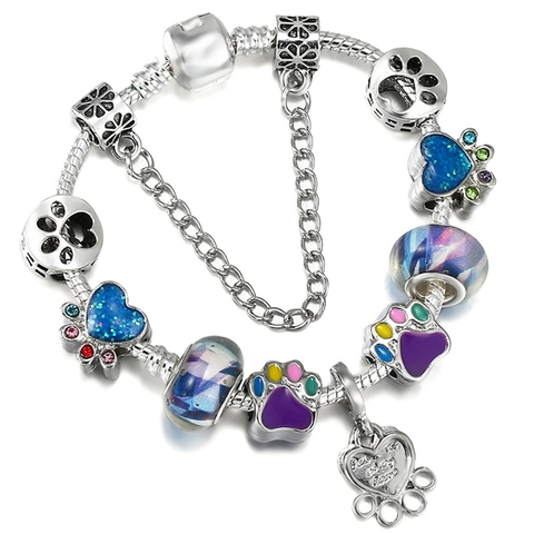 Fashion Alloy Rhinestone Charm Bracelet For Women DIY Snake Chain Enamel Bead Heart Flower Pendant Romantic Jewelry Gift