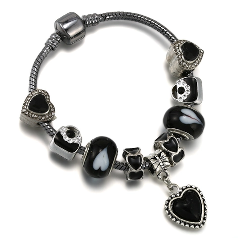 Fashion Alloy Beaded Charm Bracelet For Women DIY Heart Panda Owl Pendant Snake Chain Jewelry Rhinestone Bracelet Gift